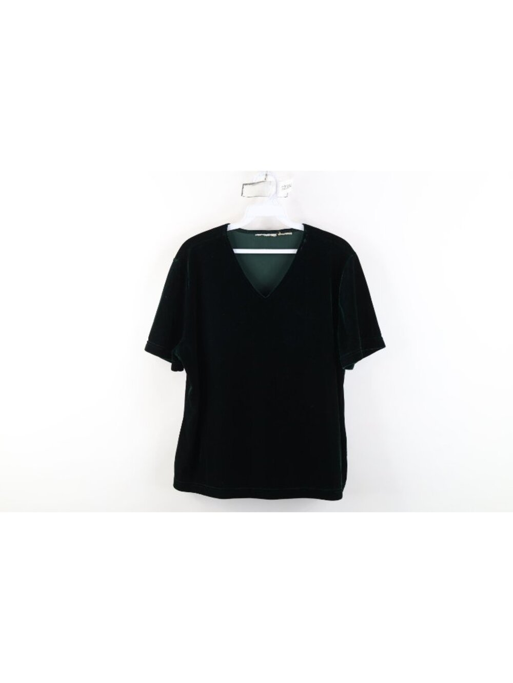 Vintage 90s Streetwear Womens Large Blank Velvet Velour V-Neck T-Shirt Green